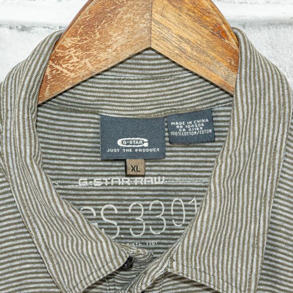G Star RAW Short Sleeve Polo Shirt Green Striped Cotton XL - Picture 4 of 9